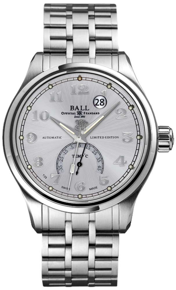 Ball Trainmaster Celsius Self winding Automatic Silver Mens Watch NT1050D-SJ-SLC 