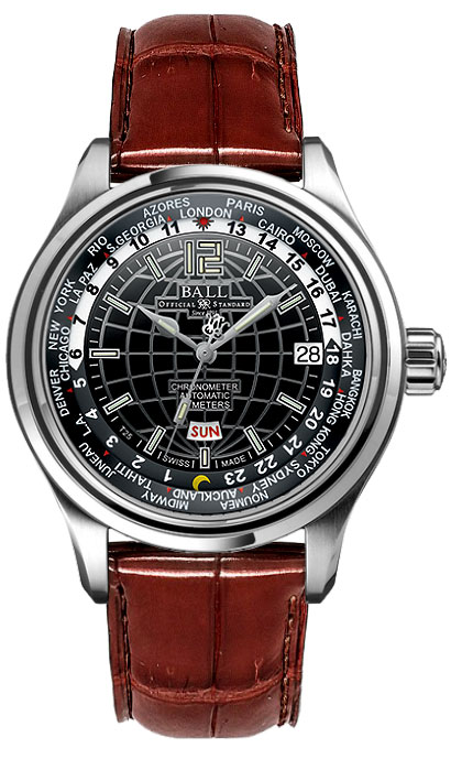 Ball Trainmaster Worldtime GM1020D-L1CAJ-BK Self winding Automatic Chronometer Black Mens Watch GM1020D-L1CAJ-BK 