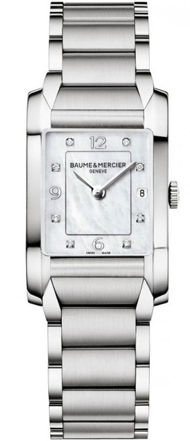Baume & Mercier Hampton Rectangular Battery Operated Quartz Pearl White Ladies Watch MOA10050 