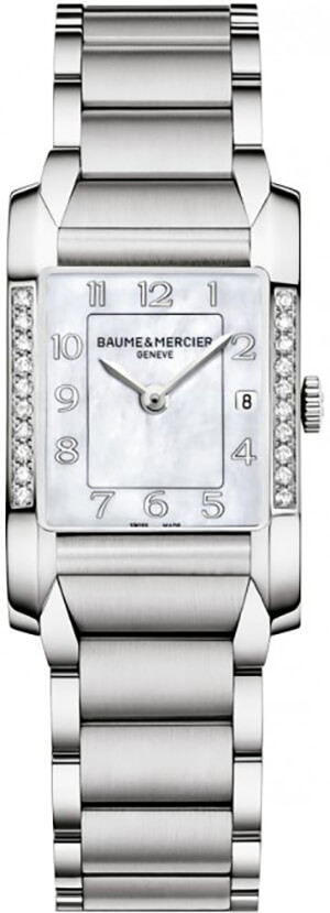 Baume & Mercier Hampton Rectangular Battery Operated Quartz Pearl White Ladies Watch MOA10051 