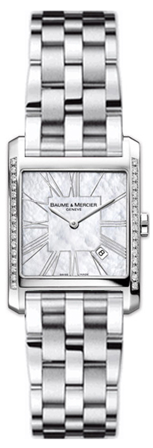 Baume & Mercier Hampton Square Battery Operated Quartz Pearl White Ladies Watch MOA8743-SS 
