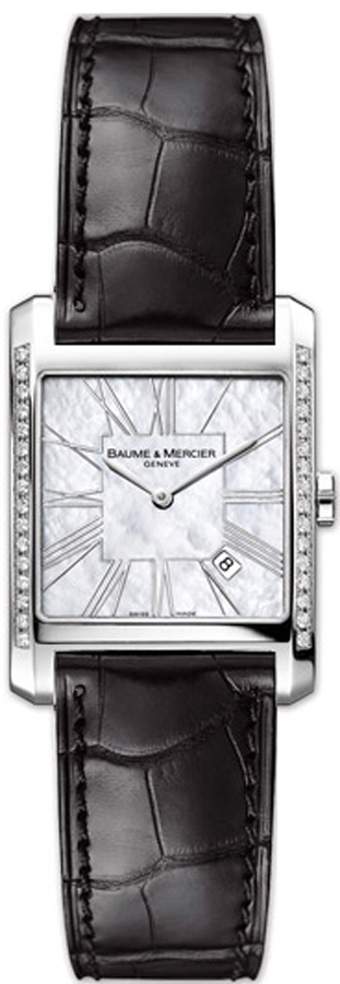 Baume & Mercier Hampton Square Battery Operated Quartz Pearl White Ladies Watch MOA8743-BLKCD 