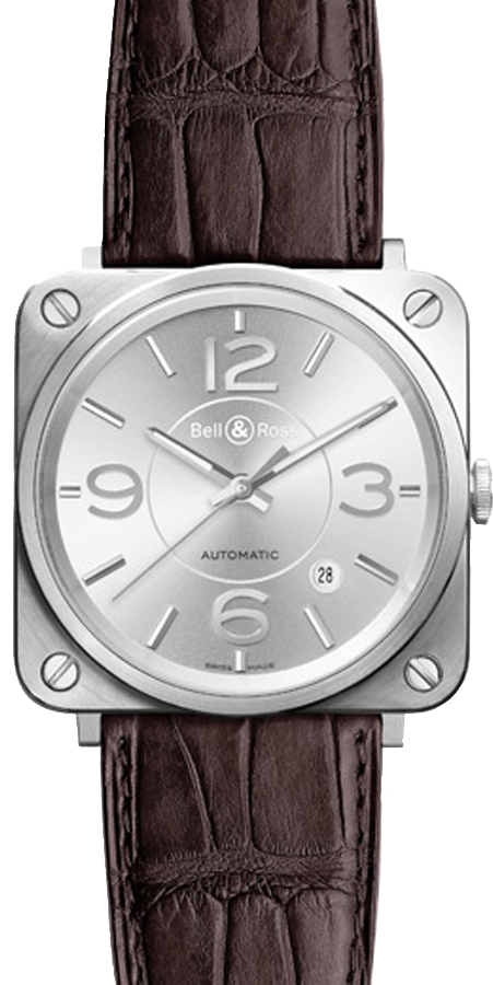 Bell Ross Aviation Instruments Self winding Automatic Silver Mens Watch BR-S-OFFICER-SILVER 