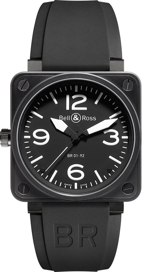 Bell Ross Aviation Instruments Self winding Automatic Black Mens Watch BR-01-92-GAUCHER 