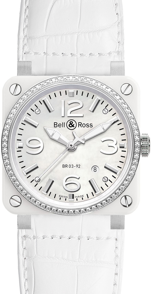 Bell Ross Aviation Instruments White Watch BR-03-92-WHITE-CERAMIC-DIAMOND-LS 