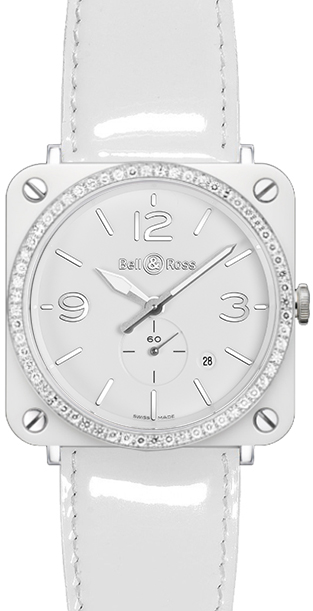 Bell Ross Aviation Instruments Battery Operated Quartz White Ladies Watch BR-S-WHITE-CERAMIC-DIAMOND-LS 