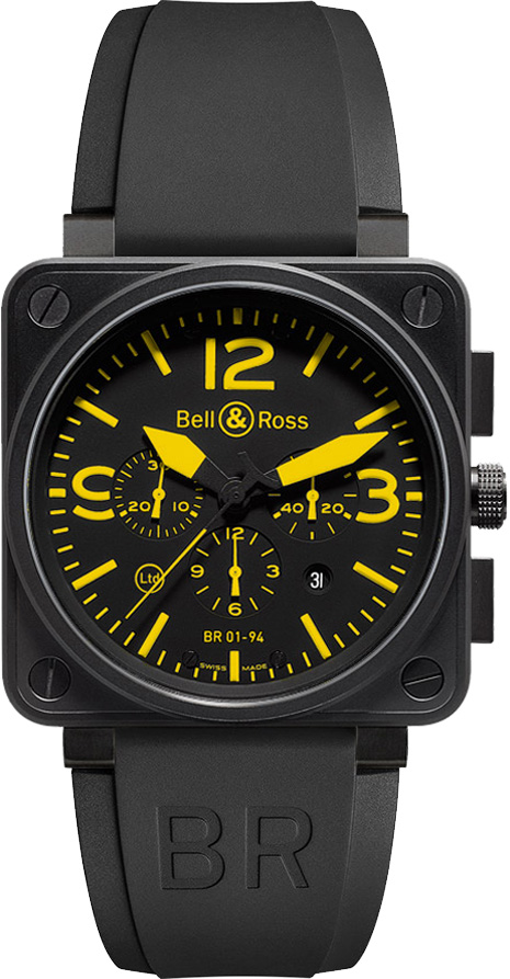 Bell Ross Aviation Instruments Self winding Automatic Black Watch BR-01-94-YELLOW 