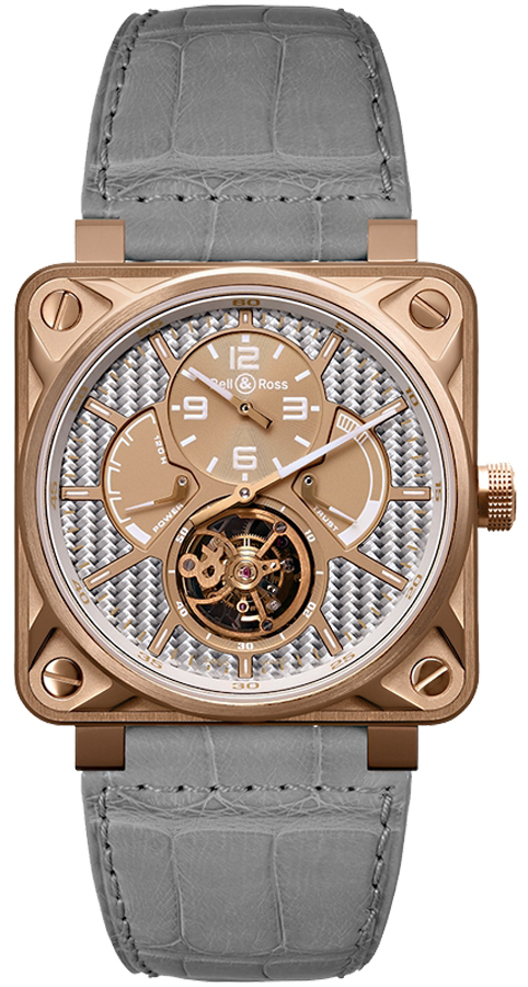 Bell Ross Aviation Instruments Manual Winding Rose Gold Mens Watch BR-01-TOURBILLON-PINK-GOLD-GRAY 