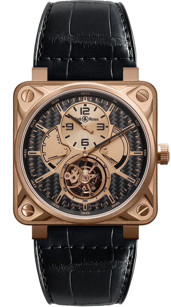 Bell Ross Aviation Instruments Manual Winding Black Mens Watch BR-01-TOURBILLON-PINK-GOLD 