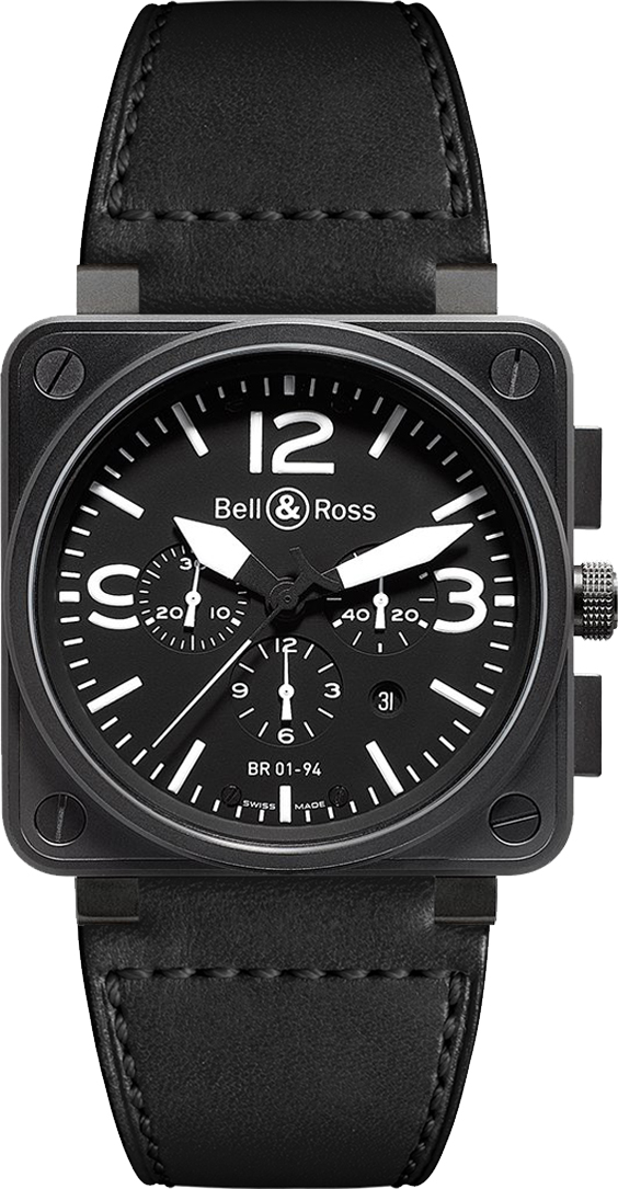 Bell Ross Aviation Instruments Self winding Automatic Black Mens Watch BR-01-94-CARBON-L 