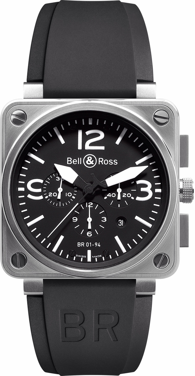 Bell Ross Aviation Instruments Self winding Automatic Black Mens Watch BR-01-94-STEEL 