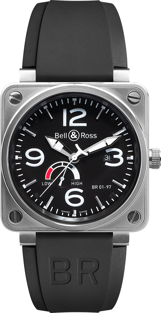 Bell Ross Aviation Instruments Self winding Automatic Black Watch BR-01-97-RESERVE-DE-MARCHE 