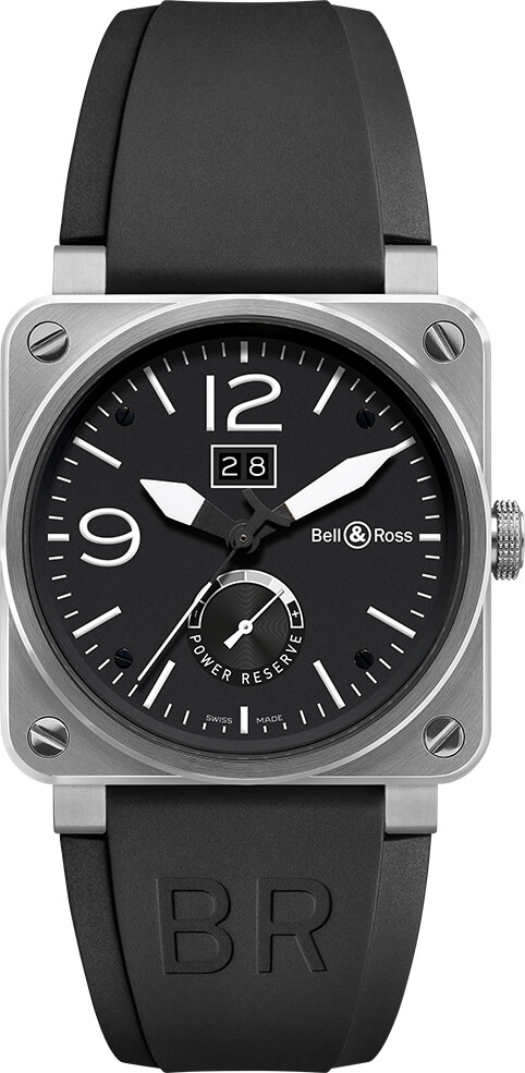 Bell Ross Aviation Instruments Self winding Automatic Black Mens Watch BR-03-90-GRANDE-DATE-RESERVE-DE-MARCHE 