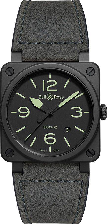 Bell Ross Aviation Instruments Self winding Automatic Black Mens Watch BR-03-92-NIGHTLUM 