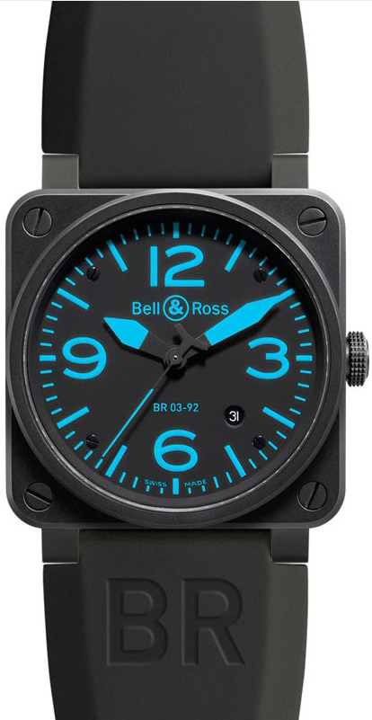 Bell Ross Aviation Instruments Self winding Automatic Black Mens Watch BR-03-92-BLUE 