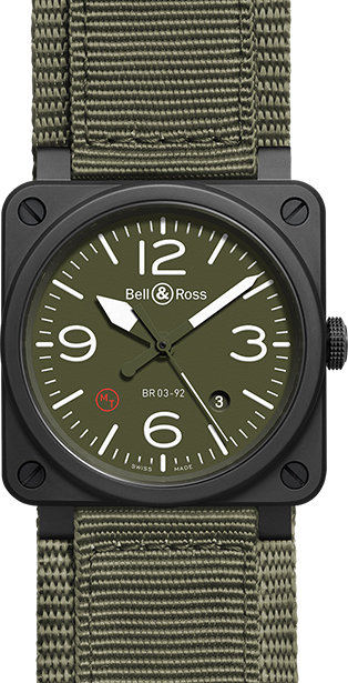 Bell Ross Aviation Instruments Self winding Automatic Green Mens Watch BR-03-92-MILITARY-TYPE 