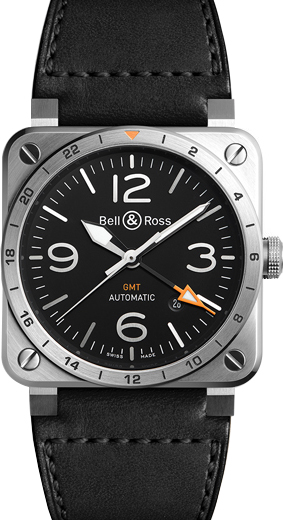 Bell Ross Aviation Instruments Self winding Automatic Black Mens Watch BR-03-93-GMT 