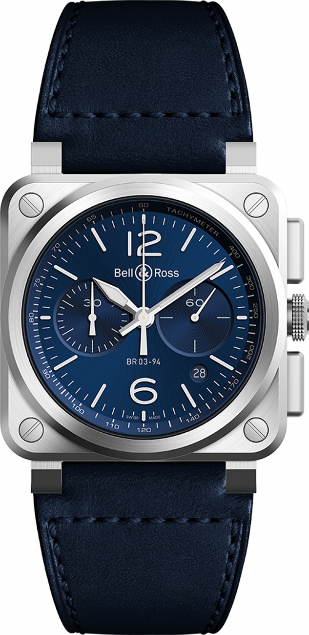 Bell Ross Aviation Instruments Self winding Automatic Blue Mens Watch BR-03-94-BLUE-STEEL 