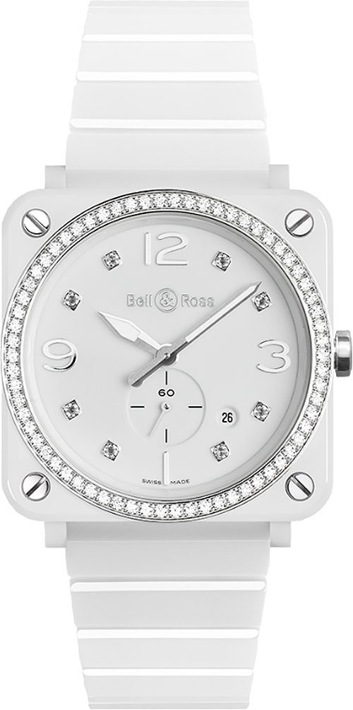 Bell Ross Aviation Instruments Battery Operated Quartz White Ladies Watch BR-S-WHITE-CERAMIC-DIAMONDS 