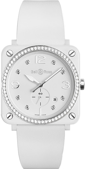 Bell Ross Aviation Instruments Battery Operated Quartz White Watch BR-S-WHITE-CERAMIC-DIAMOND-DD 