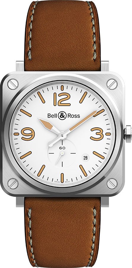 Bell Ross Aviation Instruments Battery Operated Quartz White Mens Watch BR-S-STEEL-HERITAGE-W 