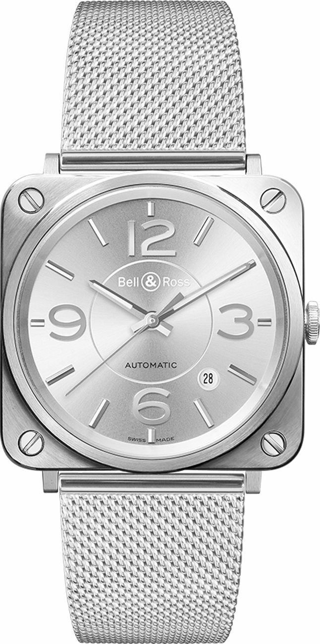 Bell Ross Aviation Instruments Self winding Automatic Silver Mens Watch BR-S-OFFICER-SILVER-SS 