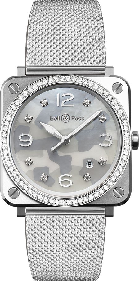 Bell Ross Aviation Instruments Battery Operated Quartz Grey Watch BR-S-GREY-CAMOUFLAGE-DIAMONDS-SST 