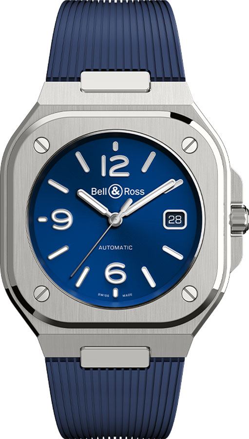 Bell Ross Aviation Instruments Self winding Automatic Blue Mens Watch BR-05-BLUE-STEEL-RUBBER 
