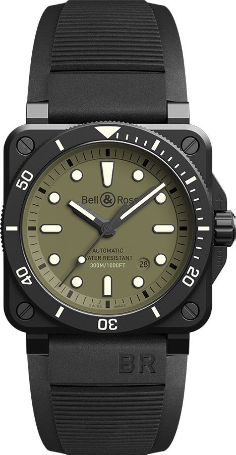 Bell Ross Aviation Instruments Self winding Automatic Green Mens Watch BR-03-92-DIVER-MILITARY 