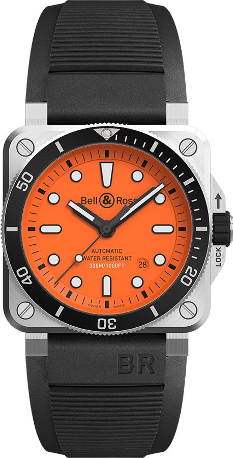 Bell Ross Aviation Instruments Self winding Automatic Orange Watch BR-03-92-DIVER-ORANGE 