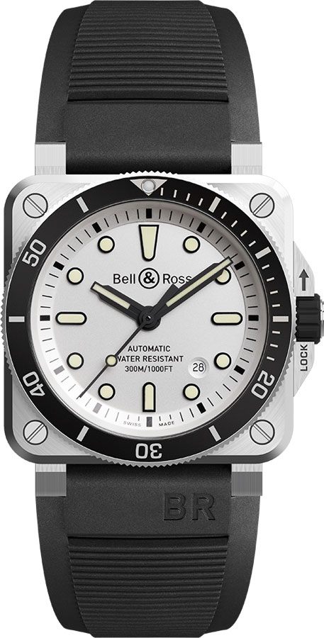 Bell Ross Aviation Instruments Self winding Automatic Silver Mens Watch BR-03-92-DIVER-WHITE 