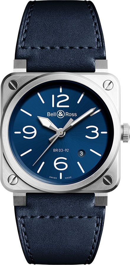 Bell Ross Aviation Instruments Self winding Automatic Blue Mens Watch BR-03-92-BLUE-STEEL 