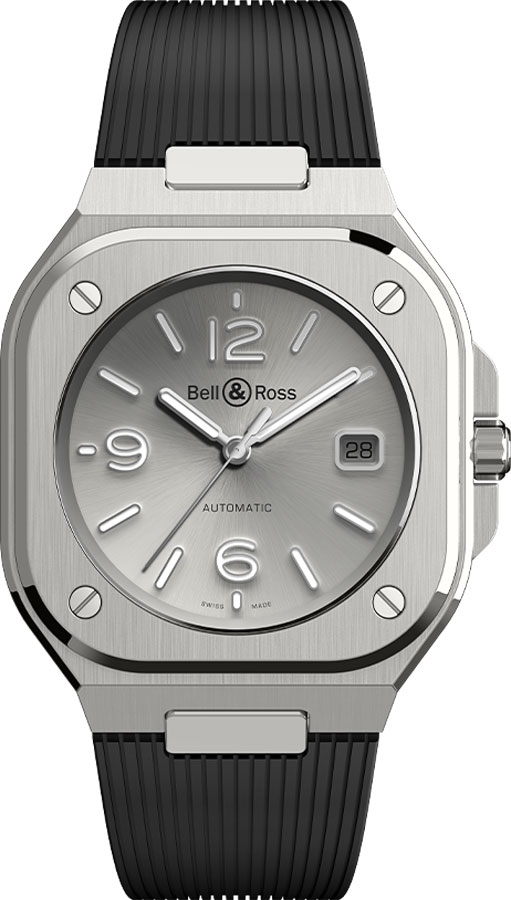 Bell Ross Aviation Instruments Self winding Automatic Grey Mens Watch BR-05-GREY-STEEL-RUBBER 