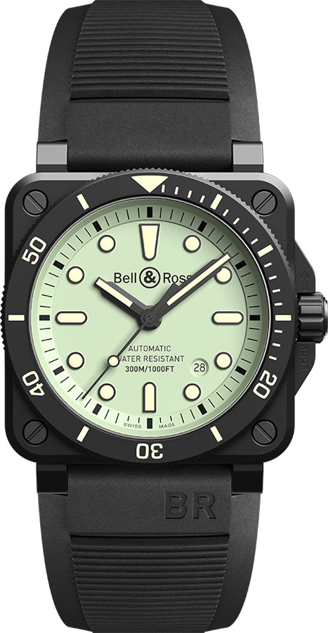 Bell Ross Aviation Instruments Self winding Automatic Green Mens Watch BR-03-92-DIVER-FULL-LUM 