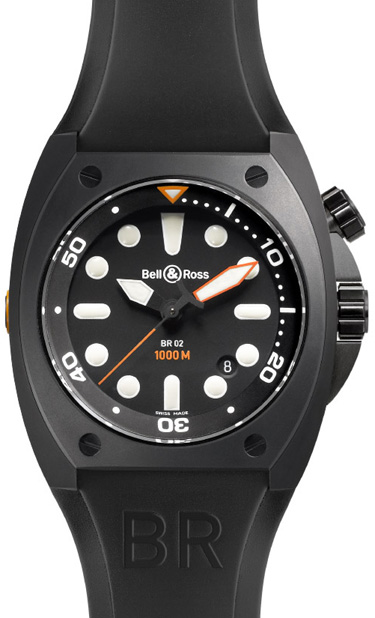 Bell Ross Marine Black Mens Watch BR-02-92-CARBON-INDEX 
