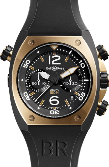 Bell Ross Marine Black Mens Watch BR-02-94-PINK-GOLD-CARBON 