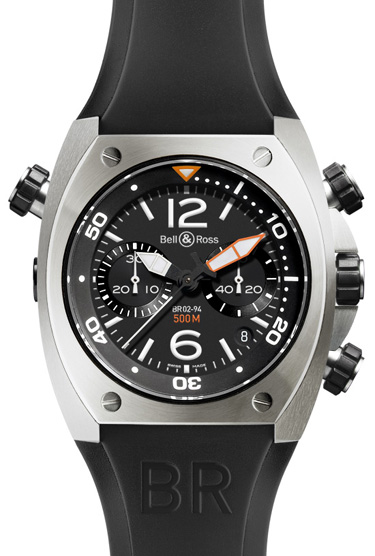 Bell Ross Marine Black Mens Watch BR-02-94-STEEL 