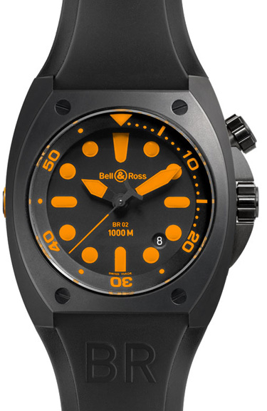 Bell Ross Marine Black Mens Watch BR-02-92-ORANGE 