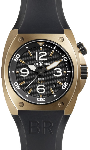 Bell Ross Marine Black Mens Watch BR-02-92-PINK-GOLD 