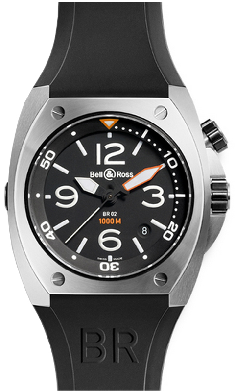 Bell Ross Marine Black Mens Watch BR-02-92-STEEL 