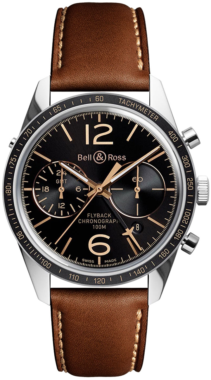Bell Ross Vintage Self winding Automatic Black Mens Watch BR-126-FLYBACK-GMT 