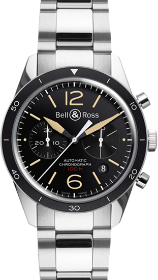 Bell Ross Vintage Self winding Automatic Black Mens Watch BR-126-SPORT-HERITAGE-STEEL 