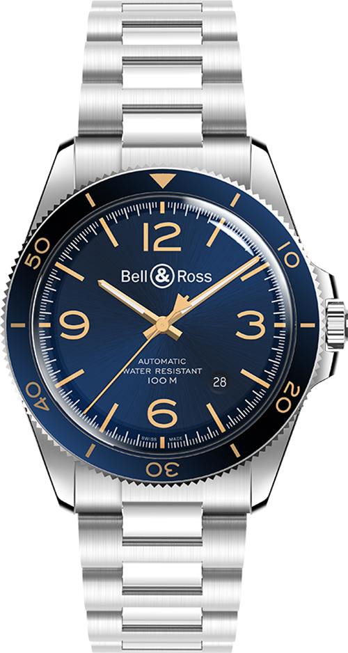 Bell Ross Vintage Self winding Automatic Blue Mens Watch BR-V2-92-AERONAVALE-SS 