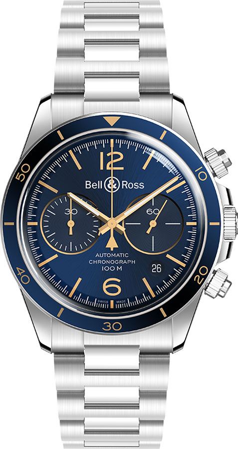 Bell Ross Vintage Self winding Automatic Blue Mens Watch BR-V2-94-AERONAVALE-SST 