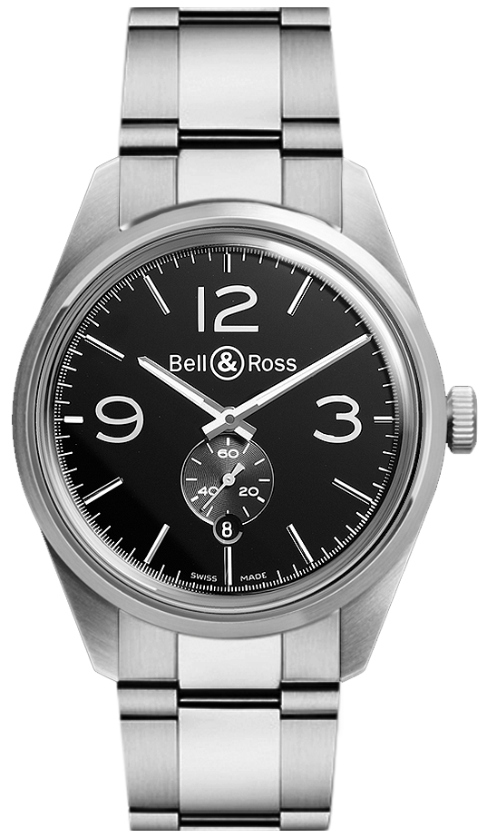 Bell Ross Vintage Black Mens Watch BR-123-OFFICER-BLACK-STEEL 