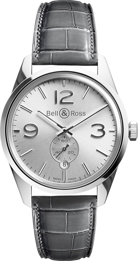 Bell Ross Vintage Self winding Automatic Silver Mens Watch BR-123-OFFICER-SILVER 