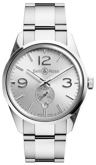 Bell Ross Vintage Self winding Automatic Silver Mens Watch BR-123-OFFICER-WHITE-STEEL 