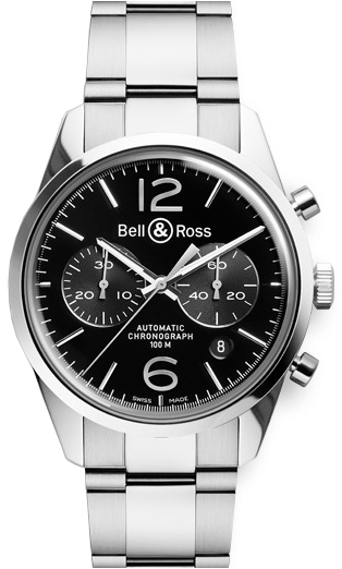 Bell Ross Vintage Black Mens Watch BR-126-OFFICER-BLACK-STEEL 