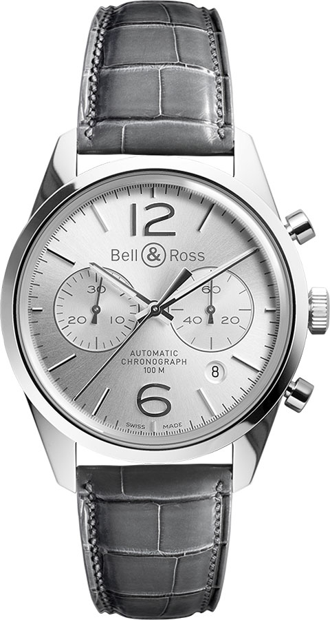 Bell Ross Vintage Silver Mens Watch BR-126-OFFICER-WHITE 