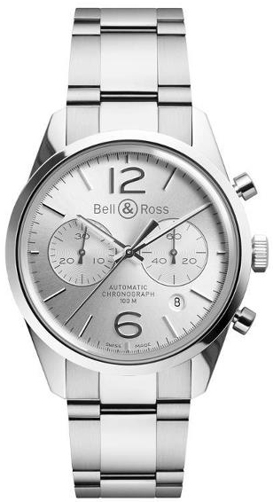 Bell Ross Vintage Self winding Automatic Silver Mens Watch BR-126-OFFICER-WHITE-STEEL 